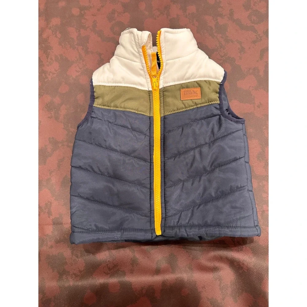 Eddie Bauer Kids Puffer Vest Navy Blue Green Cream Colorblock 24M Outerwear